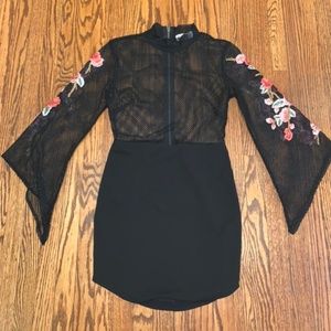 LF SEEK The Label Black Floral Embroidered Dress